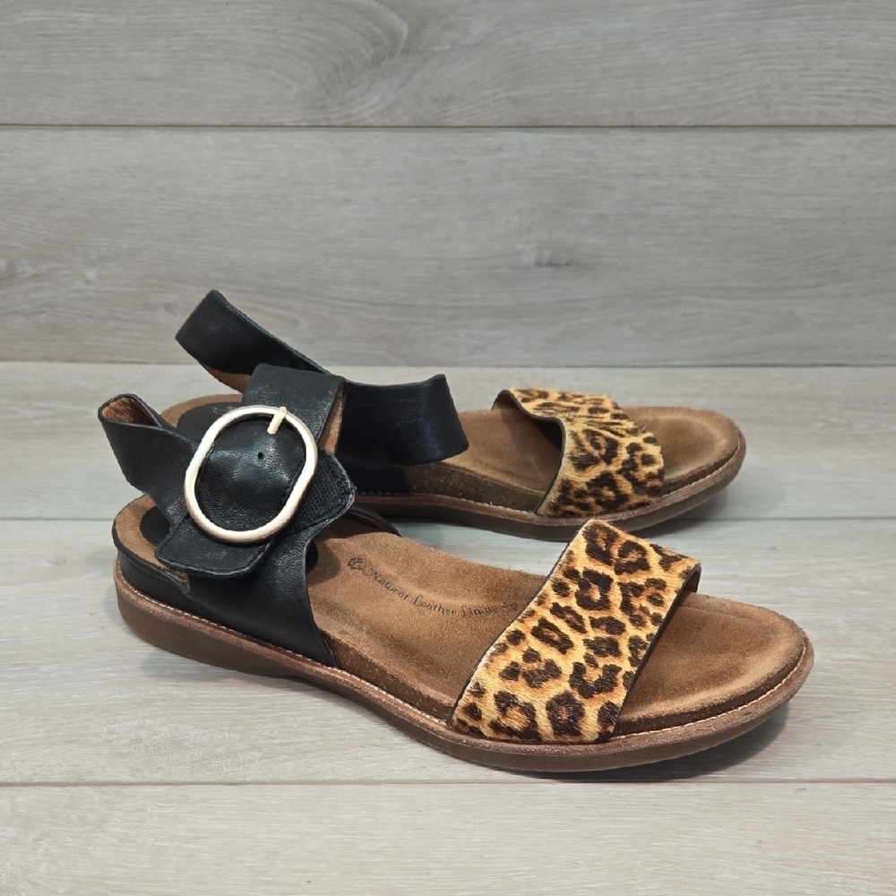 Sofft Women Leopard Leather Cow Hair Ankle Sandals Shoes Sz 9.5M